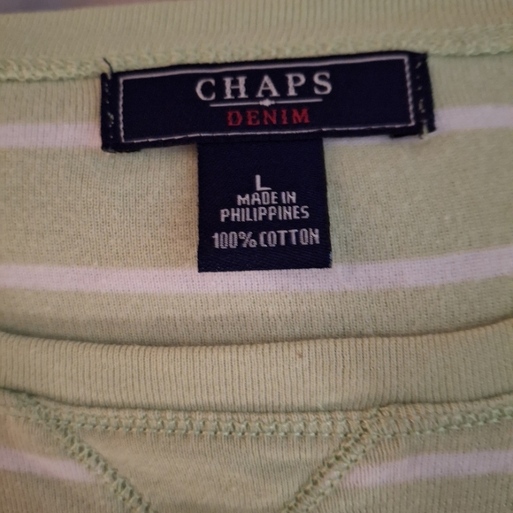 Chaps Green And White Striped Women's Top With Bottom Ties - Picture 7 of 7